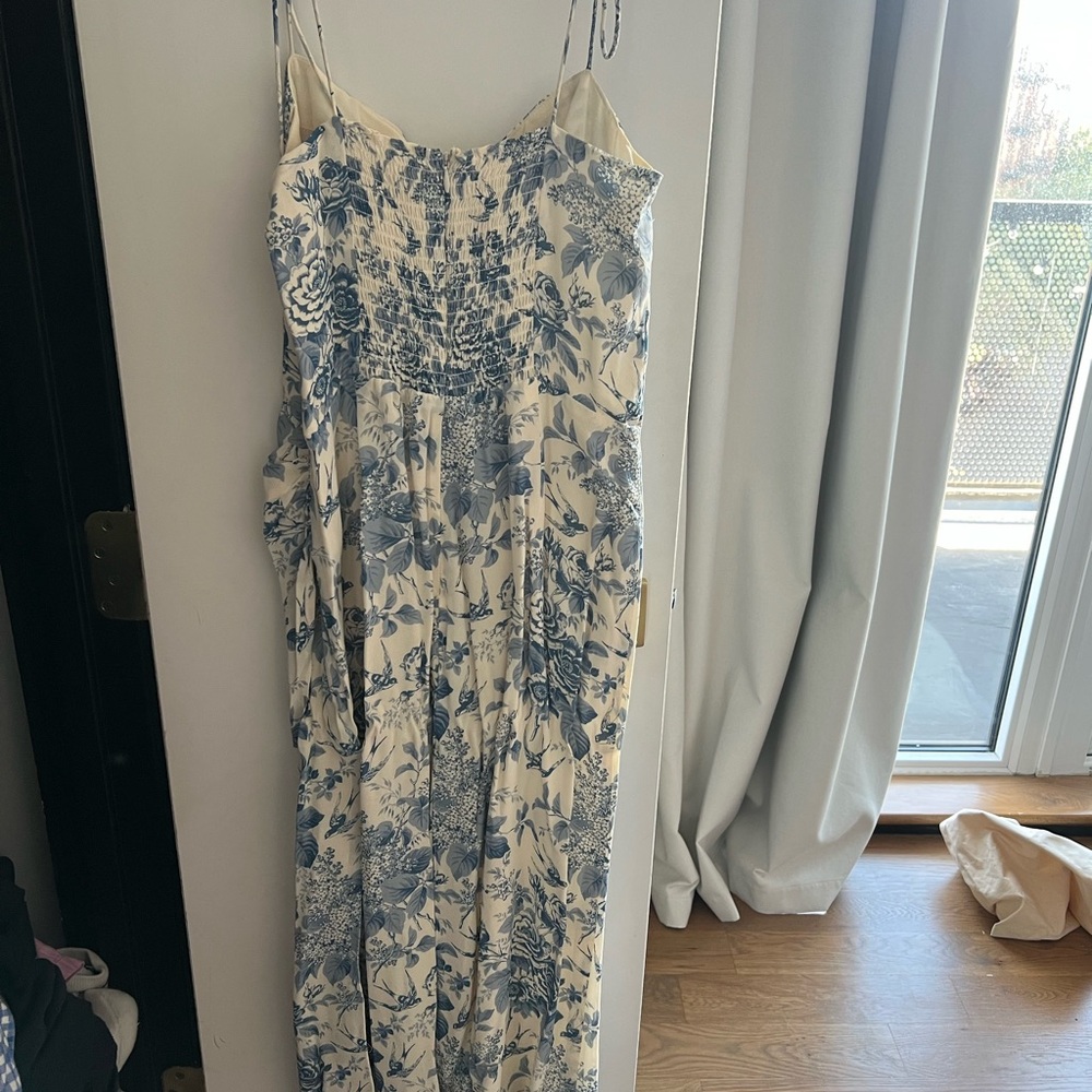 Reformation Blue and Cream Silk midi dress